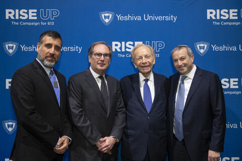 [Left to right] Israeli Consul General Aviv Ezra; Ira Mitzner, Chairman of YU’s Board of Trustees; Senator Joseph Lieberman, namesake of the newly announced Senator Joseph Lieberman Center for Public Service and Advocacy (made possible by a generous gift from the Ira Mitzner and Riva Collins Mitzner Families); and Rabbi Dr. Ari Berman, President of Yeshiva University
