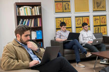 Male students in study room