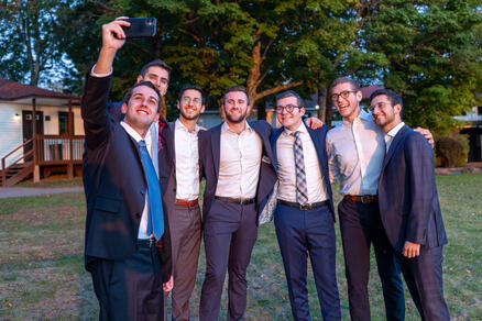 Students taking picture before Shabbat  