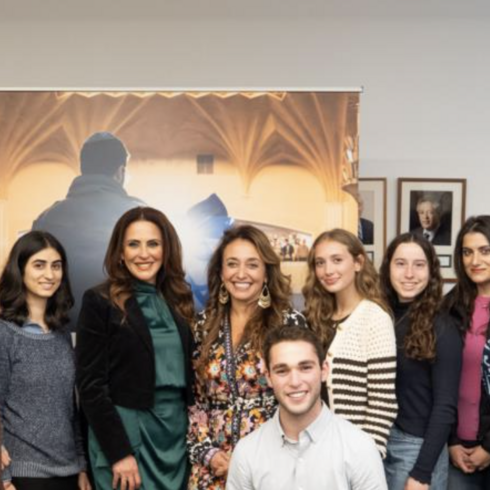 Group shot of Beverly Hills Mayor Dr. Sharona Nazarian with Yeshiva University students and Lieberman-Mitzner Center Founding Director Dr. Sharon Poczter