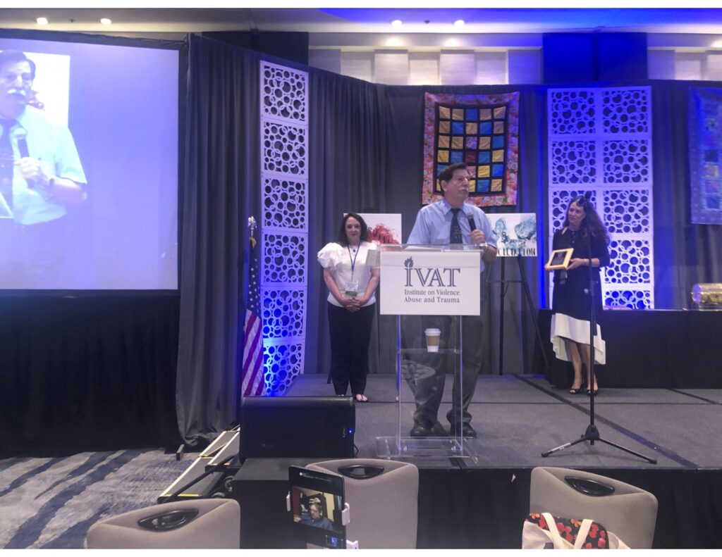 Dr. Mary Beth Quaranta Morrissey, Dr. Robert Geffner and Sandi Capuano-Morrisson at the Institute of Violence, Abuse and Trauma's (IVAT) International Summit in San Diego.