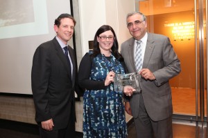 Rabbi Joseph and President Joel present Elysia Stein, longtime coordinator of the program, with the Presidential Fellowship Exemplar of Excellence Award. 