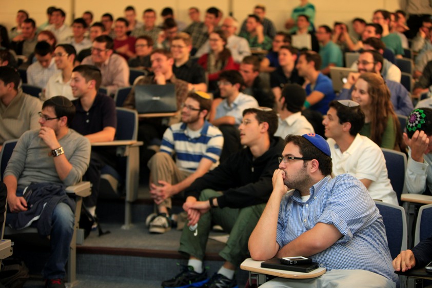 The audience listens to NYU Professor Jonathan Haidt  speak about how morality varies across cultures, religions and political groups at Belfer Hall on the WILF, men's campus on August 27,  2014. The lecture was a partnership between the Honors Program and the Psychology Department.
