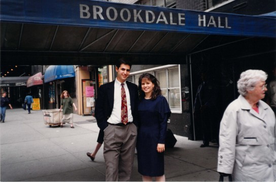 Jamin and Shana (Baks) Koslowe in front of Brookdale Residence Hall in 1993