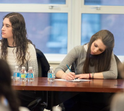 Nechama Price speaks at the Yom Iyun on the Beren campus during intersession.