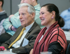 Michael Strauss, associate dean of the Sy Syms School of Business, with Marcy Syms