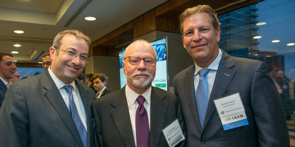 (l-r): Rabbi Dr. Ari Berman, president of Yeshiva University; Paul Singer; and Daniel Posner ’91YC