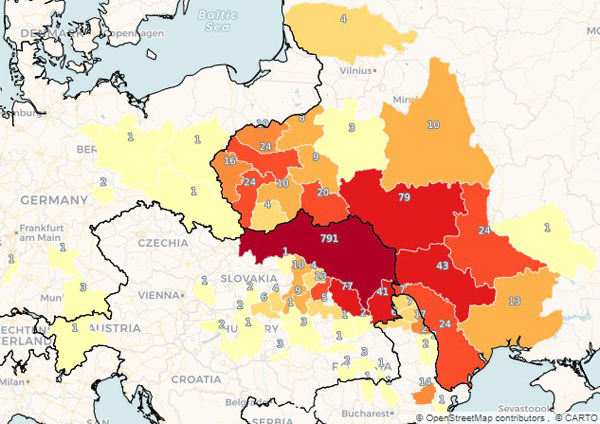 “Heat map” of Responsa Maharsham, by province