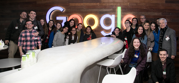 Current students take a trip to visit tech startups in Israel. Group Photo at Google
