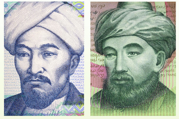 A composite photo of Al-Farabi and Maimonides, with Al-Farabi (left) and Maimonides (right)