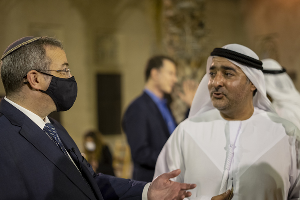 Rabbi Dr. Ari Berman (left) speaking with Ahmed Obaid Al-Mansoori, founder of the Crossroads of Civilizations Museum