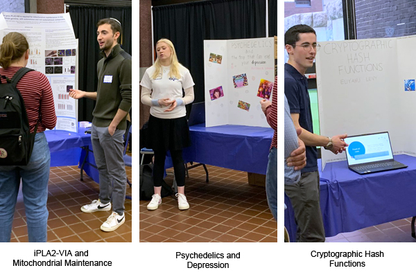 Three students exhibit their posters in the STEM exposition. STEM exposition yu