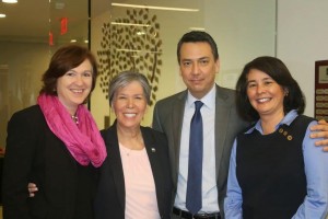 Left to right:  Dr. Darla Spence Coffey, President and CEO of CSWE; Dr. Carmen Ortiz Hendricks, Chair of CSWE’s Commission on Accreditation; Dr. Alan Detlaff, Chair of the Commission on Educational Policy; and Dr. Jo Ann Regan, Director of Social Work Accreditation.