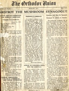 Destroy the Mushroom Synagogue--The Orthodox Union, August 1933